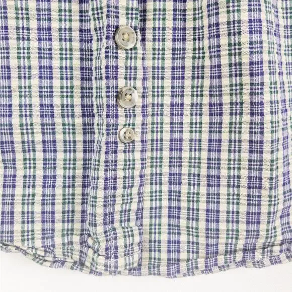Perlis Seersucker Shirt Men's Medium Short Sleeve Button Down Blue Green Stripes - Picture 10 of 13